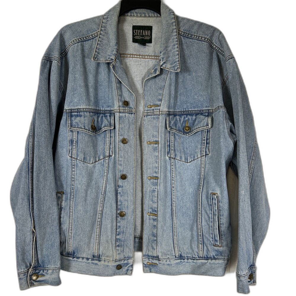 Vintage 90s Stefano Man Light Wash Denim Trucker Jean Jacket Size XL